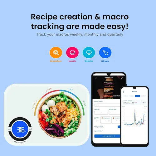 Vista 5 de Báscula nutricional - Báscula digital de alimentos de cocina con aplicación, báscula inteligente de alimentos para seguimiento de calorías