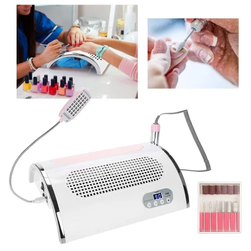 Vista 4 de Aspiradora 3 en 1 para secadora de uñas, dispositivo de curado para manicura + ventilador de extracción de polvo para diseño + luz LED, herramienta