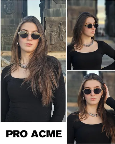 Vista 3 de Pro Acme Gafas de sol ovaladas retro, gafas de sol clásicas de moda, marco de metal, protección UV400
