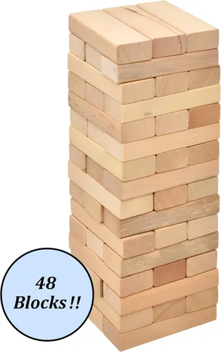 Vista 5 de Number 1 in Gadgets Juego de apilamiento de bloques de madera de torre de madera, 48 piezas de bloques de madera clásicos
