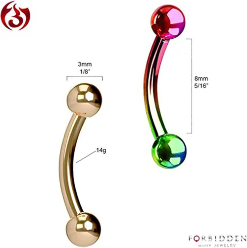 Vista 12 de Juego de 2 anillos para ombligo: 0.49 onzas 5/16 pulgadas acero quirúrgico curvado Barbells, 0.118 pulgadas con extremos en bolas