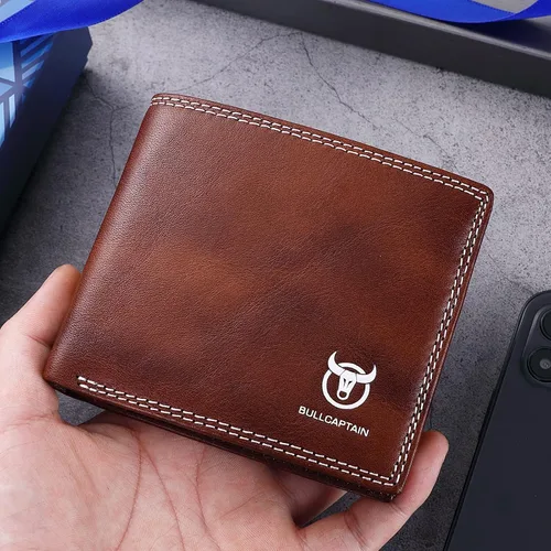 Vista 5 de LUKZIJAES Billetera de cuero genuino para hombre, con bloqueo RFID, delgada, plegable, bolsillo frontal, #3-Café, Vintage