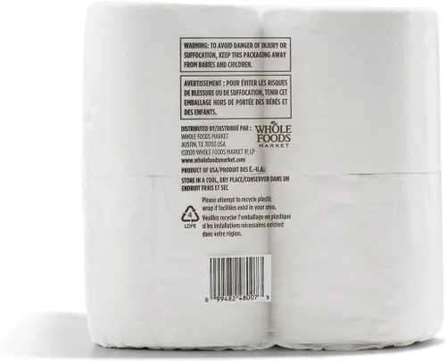 Vista 3 de 365 by Whole Foods Market, Papel de baño 100% reciclado, ultra fuerte, 260 hojas por rollo, 12