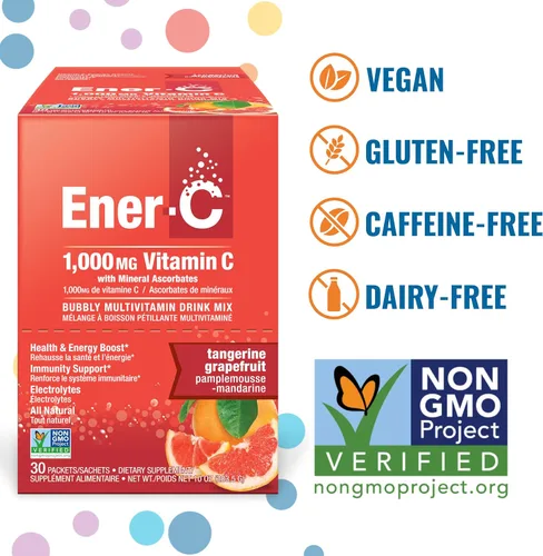 Vista 3 de Ener-C Mezcla de bebida multivitamínica de pomelo mandarina, 1000 mg de vitamina C, sin OMG, vegano, polvo de jugo de fruta real, apoyo inmunitario