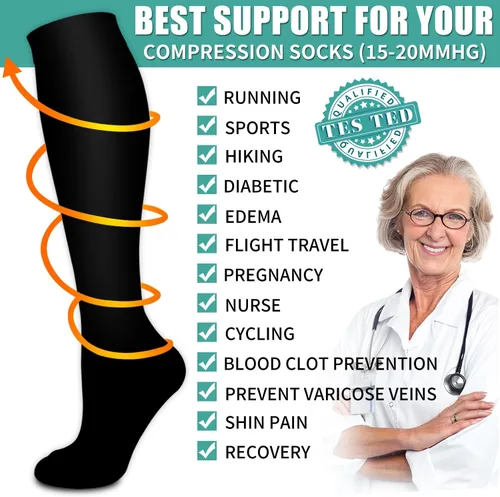 Vista 5 de Paquete de 3 pares de calcetines de compresión médica para mejorar la circulación de mujeres y hombres, para correr, hacer deporte y amamantar