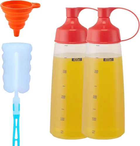 Vista 7 de Botellas exprimibles de condimentos para salsas, panqueques de plástico – boca ancha para cocina, ketchup mostaza, botella vacía para glaseado