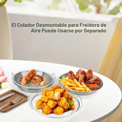 Vista 5 de Bandeja de filtro de aceite, coladores de canasta de drenaje de malla de acero inoxidable, accesorios para freidora de aire para drenar alimentos