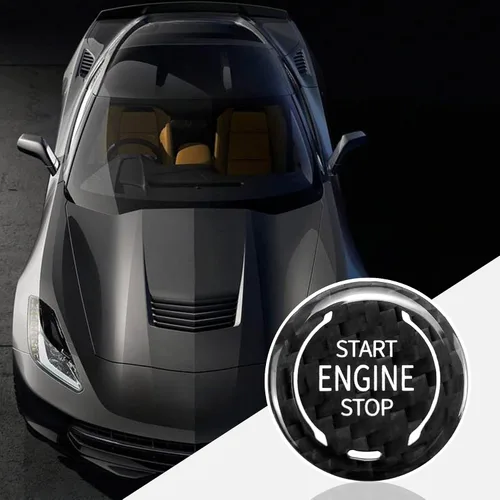 Vista 6 de Botón de arranque de fibra de carbono, botón de encendido y parada del motor, cubierta de encendido Compatible con Chevy Corvette C8 2020 2021 2022