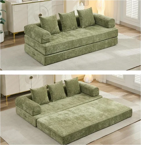 Vista 11 de Sofá de compresión, sofá cama convertible, sofá modular con almohada, cómodo sofá de tela de felpilla con espuma viscoelástica, sofá de piso