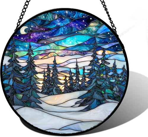 Vista 18 de DASTOLL Conjunto de 4 Piezas de Vidriera Manchada para Colgar en Ventanas, Tema de Flores Púrpuras, 16 cm - Atrapasoles de Tulipán para Puerta Juego