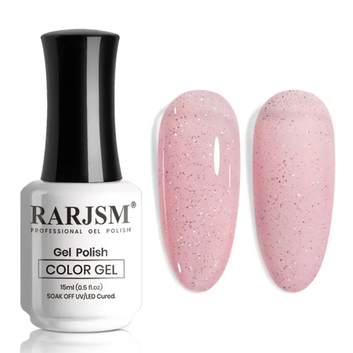 Vista 50 de RARJSM Esmalte de uñas en gel color albaricoque, dorado con brillantina, neutro, transparente, color nude, esmalte de gel para remojar para remojar