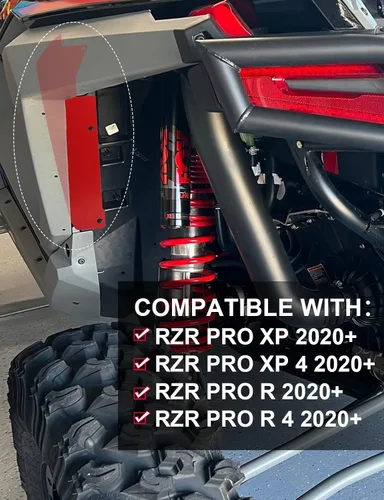 Vista 7 de Chelhead Red Pro XP - Bloqueo de pozo de rueda interior, guardabarros traseros compatible con Polaris RZR Turbo R, Pro XP 2020 2021 2022 2023