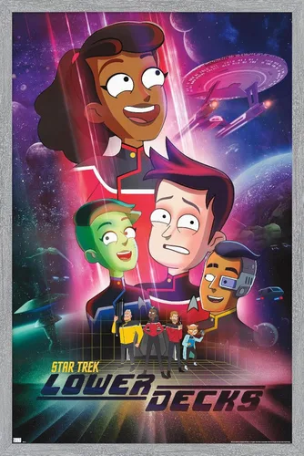 Vista 13 de Star Trek: Lower Decks - Póster de pared de arte clave, 22.4 pulgadas de largo x 14.7 pulgadas de ancho, versión enmarcada de madera de granero