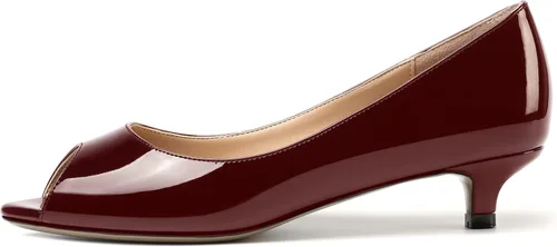 Vista 2 de Vestido de mujer con puntera abierta, patente, puntera abierta, sin cordones, zapatos de tacón bajo para citas, zapatos de tacón bajo de 1.5 pulgadas