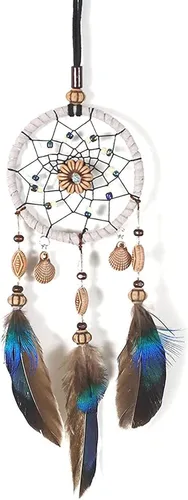 Vista 4 de Atrapasueños para automóvil, espejo retrovisor de plumas pequeñas, atrapasueños para colgar en la pared, accesorios decorativos para mujer (gris)
