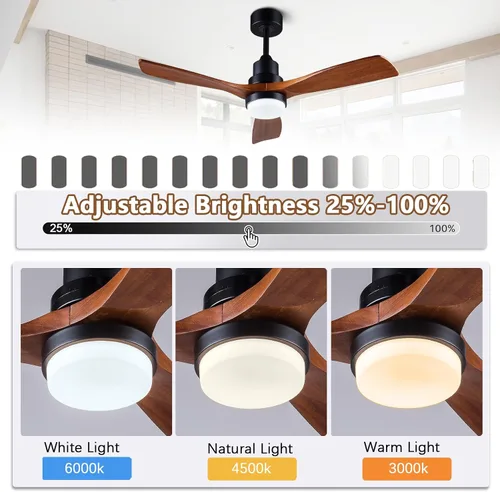 Vista 3 de Ventiladores de techo de 42" [con control remoto de iluminación], ventilador de techo moderno de madera para interior y exterior