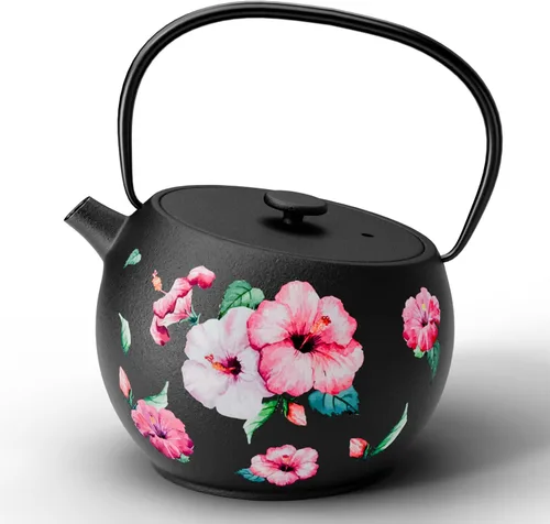 Vista 17 de Toptier Tetera con Infusor Extraíble, Hervidor de Té de Hierro Fundido Apto para Estufa, Diseño Cilíndrico de Geometría Sólida, Tetera Recubierta