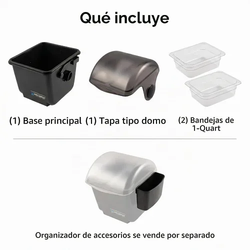 Vista 6 de San Jamar Mini barra de condimentos de cúpula con 2 compartimentos con tapa de cúpula para cocina, bar y restaurantes, plástico, 1 cuarto de galón