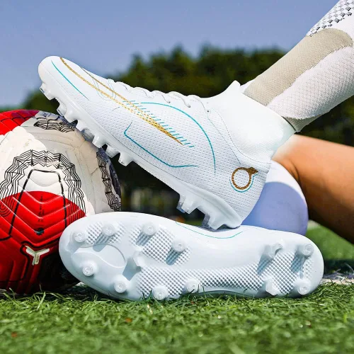 Vista 7 de JIEBUNIAO Zapatos deportivos de fútbol para hombre, botas altas con picos para exterioresinteriores, para niños y niñas, tenis de entrenamiento