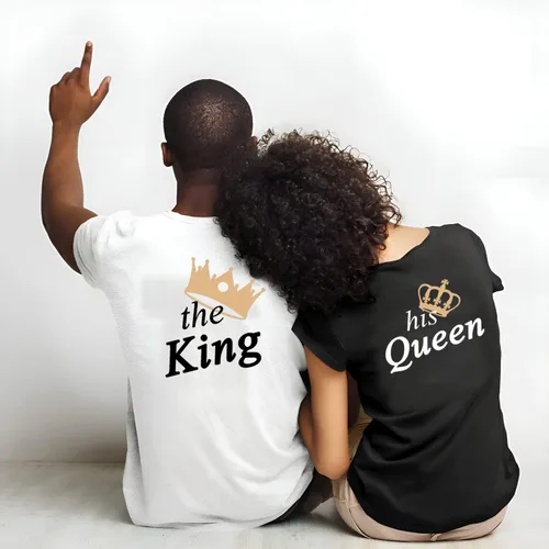 Vista 4 de Juego de camisas a juego para parejas para él y ella, camisetas de The King His Queen