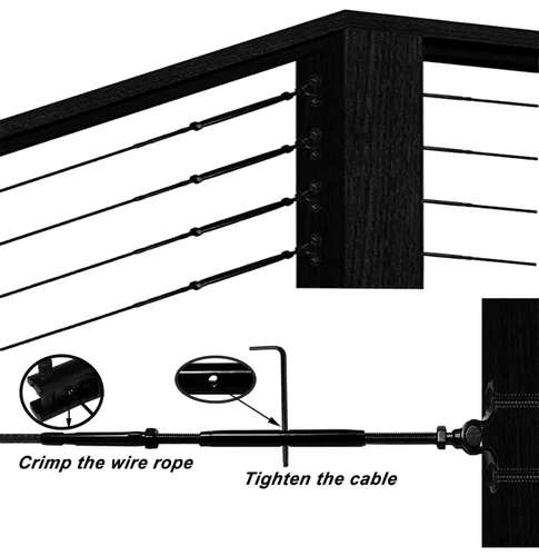 Vista 6 de Juego de barandillas de cable negro, 12 pares de barandillas de cable de acero inoxidable negro para sistema de barandilla de cable 3/16, ángulo