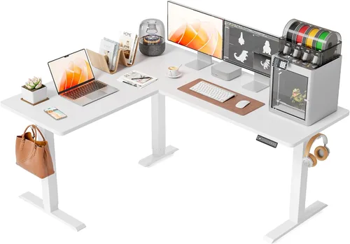 Vista 12 de FEZIBO - Escritorio de pie en forma de L de 63" x 55", altura ajustable, escritorio de computadora de esquina eléctrica de 63 pulgadas, escritorio