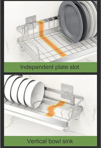 Vista 4 de Escurridor de platos de acero inoxidable, organizador de utensilios de cocina, estante de suministros de cocina montado en la pared, soporte