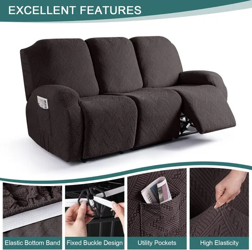 Vista 6 de Ruaozz Fundas de sofá reclinable de 3 plazas + funda reclinable de sofá biplaza con consola, color chocolate