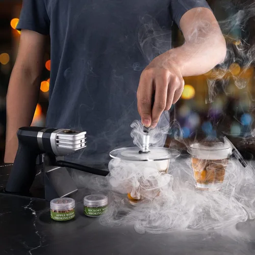 Vista 4 de Pistola portátil de mano para ahumar en frío, ahumador eléctrico, pistola infusora de humo para interiores y fríos, kit de cóctel para alimentos