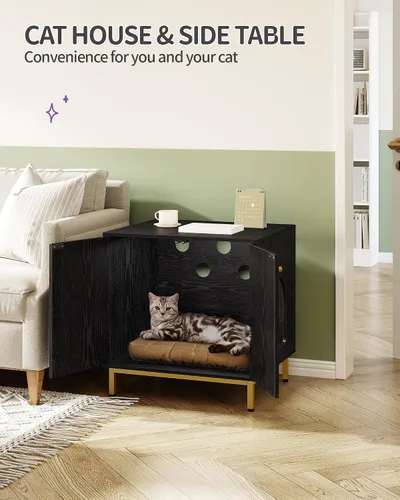 Vista 3 de Hzuaneri Gabinete Oculto para Caja de Arena para Gatos, Mueble Oculto para Caja de Arena, Casa de Madera para Gatos, Mesa Lateral, Sala de Estar