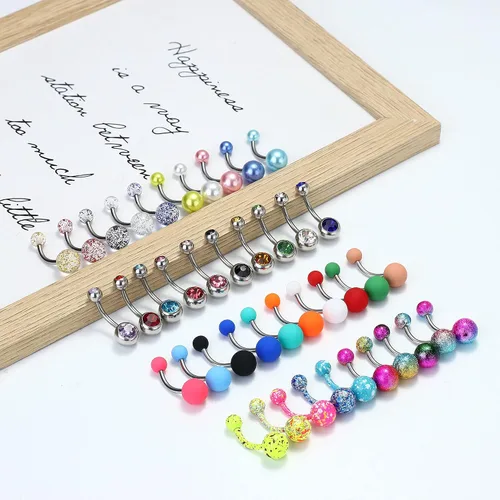 Vista 6 de Drperfect Piercing para ombligo para el ombligo, anillos para el ombligo para mujeres y hombres, de acero inoxidable de 0.45 onzas, varios