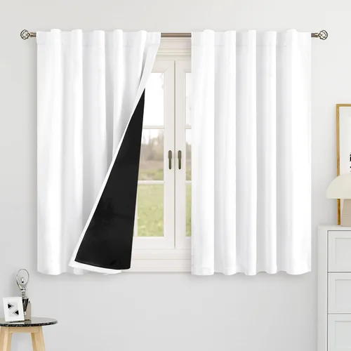 Vista 53 de BGment Cortinas 100% opacas beige de 63 pulgadas de largo con forro aislante térmico, bolsillo para varilla y lengüeta trasera de doble capa