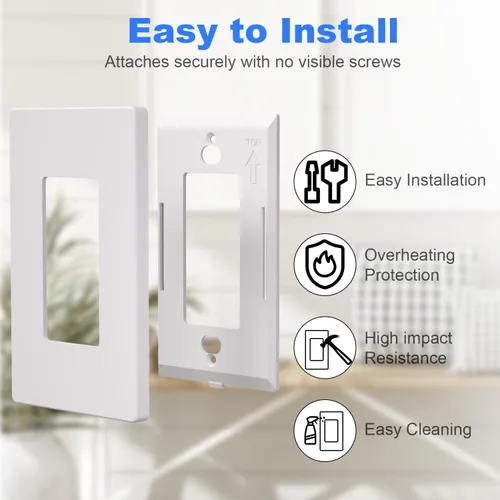 Vista 3 de Cubierta de tomacorriente, placa de pared decorativa sin tornillos, cubierta de enchufe de alimentación para interruptor de luz, tamaño estándar