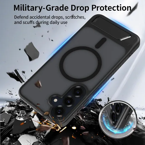 Vista 7 de Funda magnética para Samsung Galaxy S25+ Plus / S24+ Plus, soporte invisible integrado, compatible con MagSafe, translúcida a prueba de golpes Negro