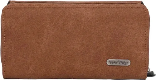 Vista 4 de Montana West Cartera de cuero para mujer con tachuelas occidentales, Café Whipstitched Trinity Ranch Cuero, Moderno