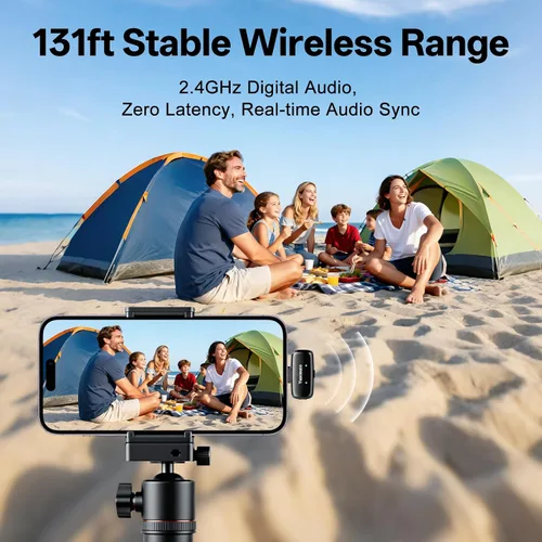 Vista 12 de Mini micrófono inalámbrico Lavalier para iPhone, iPad, Android, reducción de ruido y silencio, funda de carga de 33 horas, cambiador de voz AI