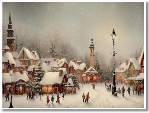 Vista 12 de Huabsad Arte de pared vintage de Navidad, retro, del siglo XVIII, rústico, naturaleza, paisaje, pósteres de lienzo de pueblo de invierno, famosas