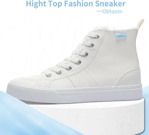 Vista 2 de Obtaom Zapatos de lona de alta calidad para mujerhombre para jugar a media pantorrilla, zapatillas de deporte de moda casuales con cordones de alta