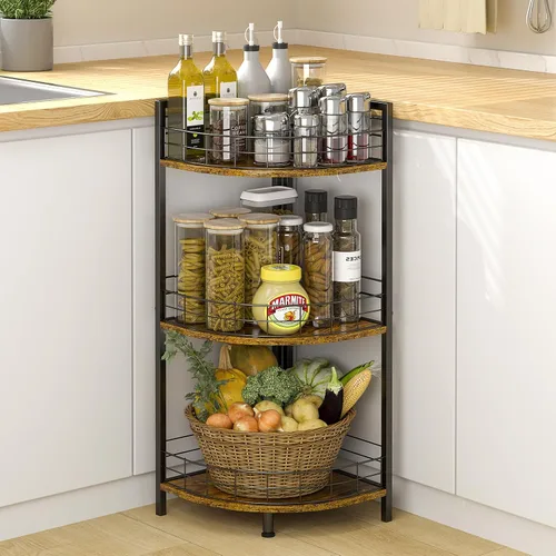 Vista 5 de DAOUTIME Estante de pie para baño, soporte de esquina de 3 niveles, estantes independientes, soporte de esquina curvado triangular para espacio