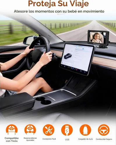 Vista 9 de S100C - Cámara de coche para bebé alimentada por USB, visión nocturna cristalina para asiento trasero para bebé, ajuste de brillo y monitor IPS