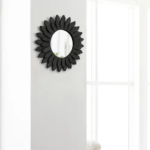 Vista 4 de Honiway Espejo de pared negro de 12 pulgadas, decoración de pared bohemia de madera, espejo decorativo para decoración de habitación, decoración