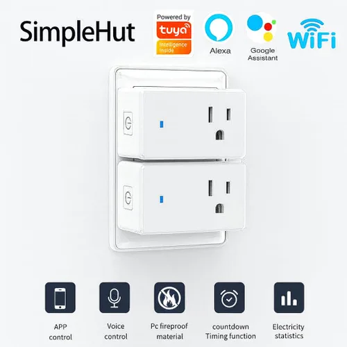 Vista 2 de Enchufe inteligente compacto, funciona con Alexa y Google Assistant, aplicación Smart Life y control de voz, monitoreo de energía, programación