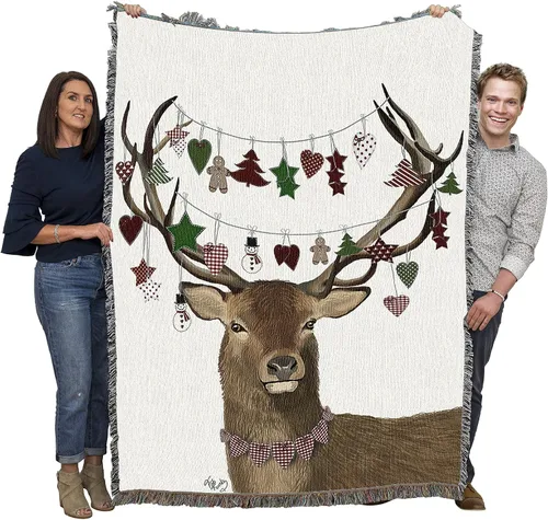 Vista 10 de Pure Country Weavers - Cobija con flecos de algodón, tejida, 72 x 54, flores de Navidad, fabricada en EE.UU.