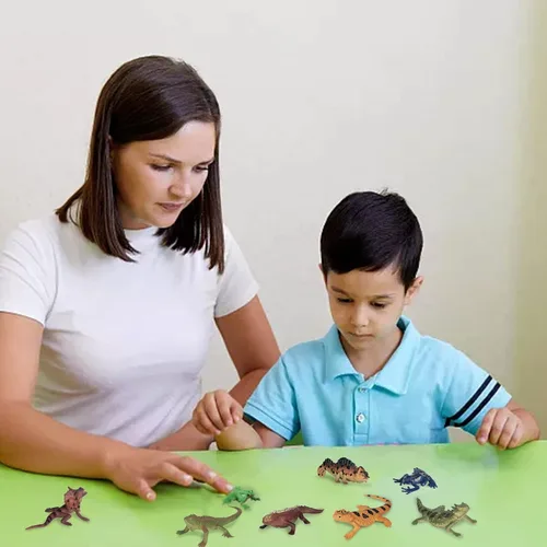 Vista 6 de 12 figuras de animales reptiles y lagartos, mini plástico realista de sangre fría, rana anfibia, camaleón, selva, selva, selva, juguetes educativos