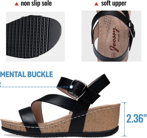 Vista 6 de Jeossy Sandalias de plataforma para mujer 835 cómodas sandalias de verano con hebilla y correa al tobillo