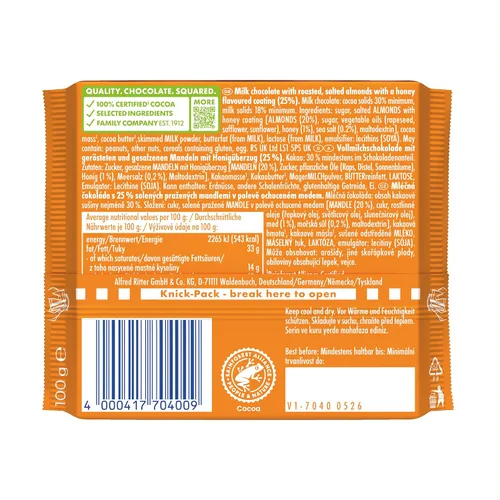 Vista 2 de Ritter Sport Almendras Sal Miel 3.53 oz