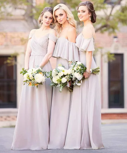 Vista 2 de Fanciest Vestido largo de gasa con hombros descubiertos para dama de honor para mujer