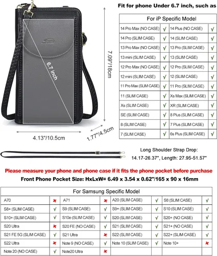 Vista 3 de S-ZONE - Bolso cruzado para mujer, de cuero sintético de PU, con bloqueo RFID, para teléfono celularbilletera