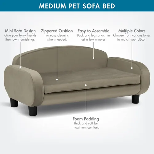 Vista 2 de Paws & Purrs Sofá elevado para gatos de interior con funda de colchón extraíble lavable para gatitos y perros, 35.5 pulgadas de ancho, color ceniza
