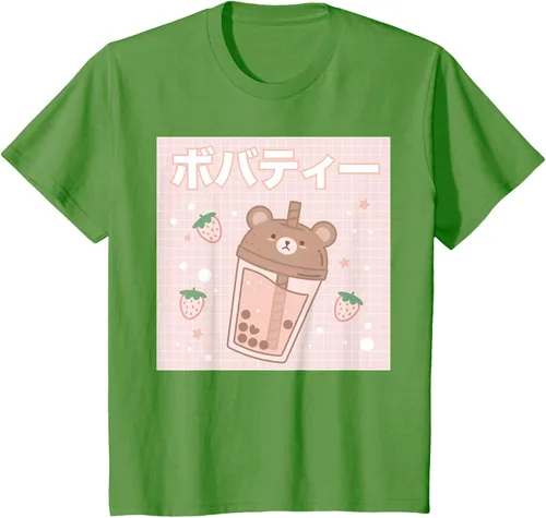 Vista 47 de Camiseta estética Kawaii con diseño de oso lindo y té con leche burbuja, talla S Blanco